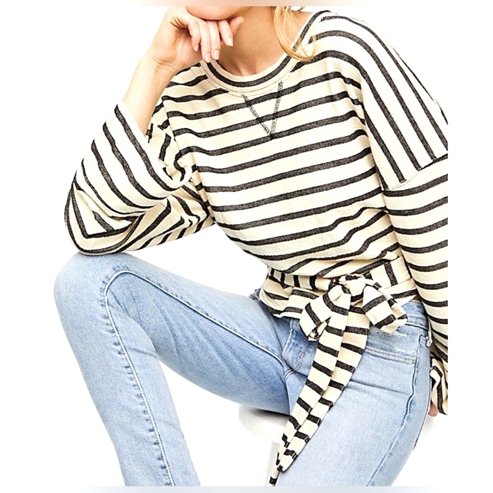 Free People Beach Oversized Striped Open-back Pullover…